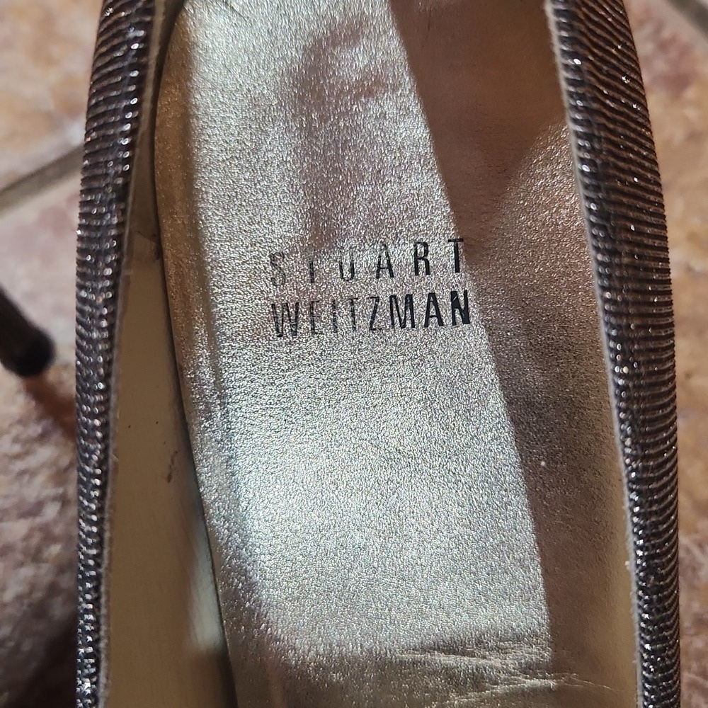 Stuart weitzman bowover glitter peep toe pump women's 9 - Picture 3 of 10